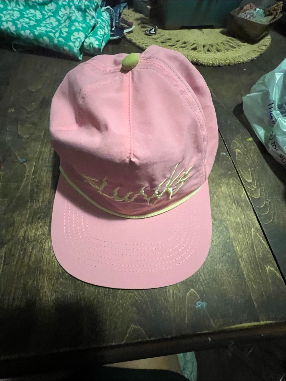 Pink Baseball Cap with Embroidered Accent and Trim